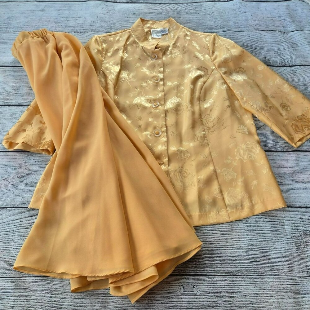 Roaman's Women's Plus Size 18W 2pc Top with Skirt RN88842 Yellow